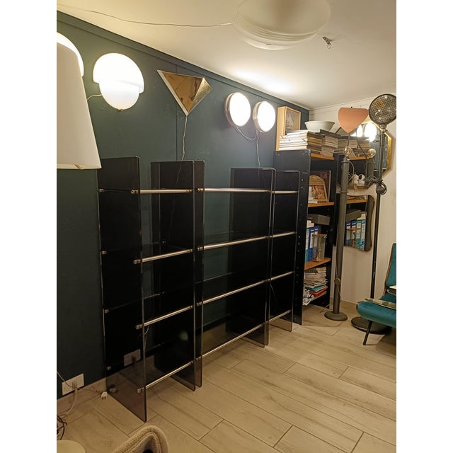 1970s Vintage Metal and Smoked Glass Bookcases, 1970s, Set of 3 For Sale - Image 5 of 11