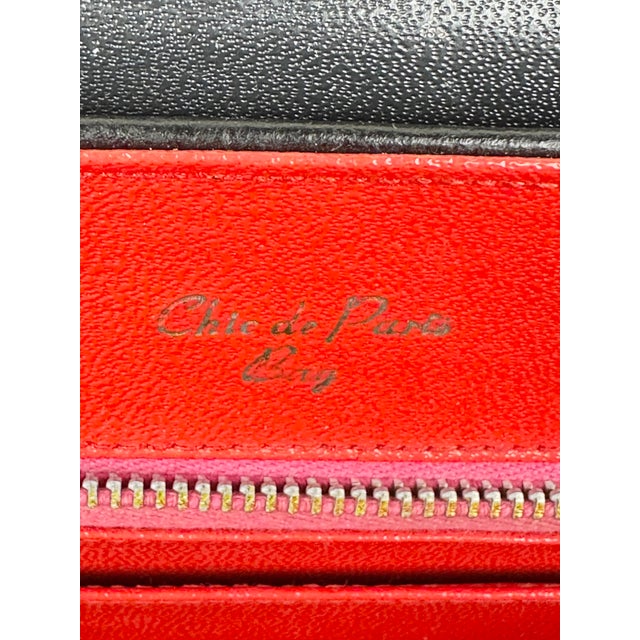 Mid 20th Century Vintage Chic De Paris Black Ostrich Embossed Leather Top Handle Portfolio Bag For Sale - Image 5 of 12