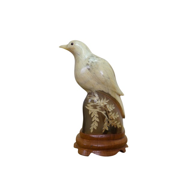Mid-Century Modern Mid 20th Century Justa Carved Buffalo Horn Bird Figurine on Wood Base MCM Sculpture For Sale - Image 3 of 11