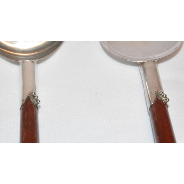 Mid-Century Mexican Sterling Silver and Wood Salad Servers For Sale - Image 4 of 6