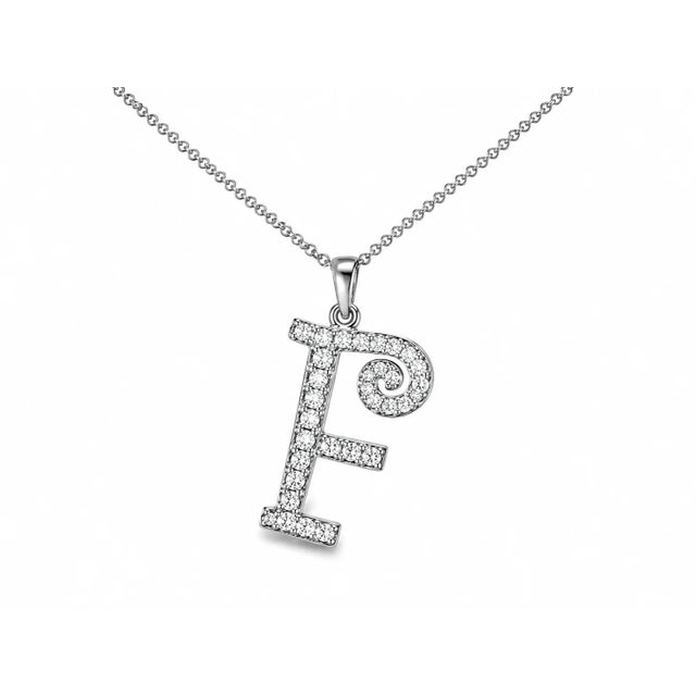 Modern Late 20th Century 18K White Gold Diamond F Initial Pendant Slide Necklace Estate For Sale - Image 3 of 4