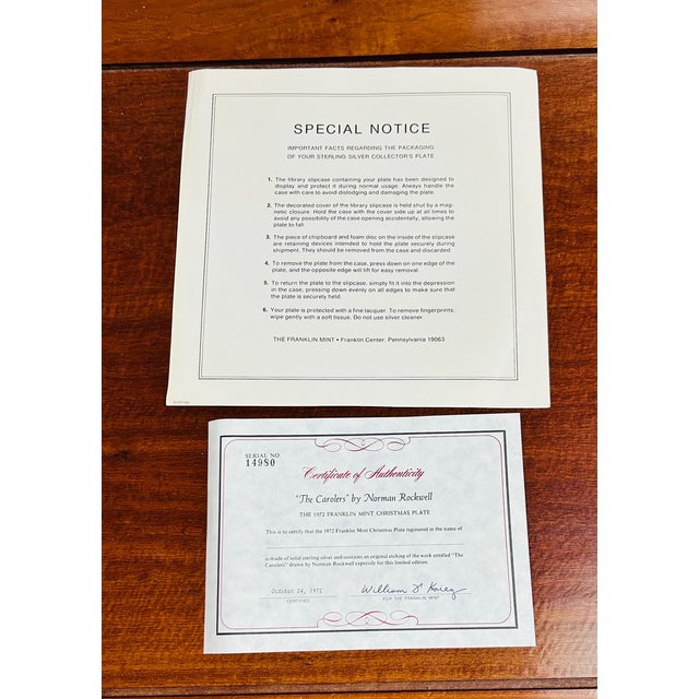 Metal 1972 "The Carolers" Plate by Norman Rockwell "Sterling Silver" Franklin Mint For Sale - Image 7 of 11