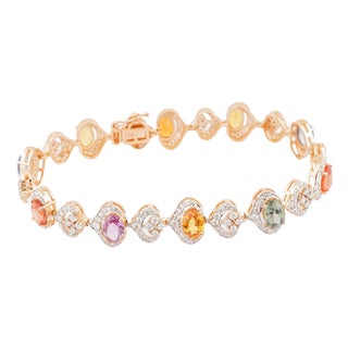 Natural diamond 2.41cts & multi sapphire 8.56cts bracelet in 18k gold For Sale