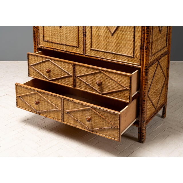 Wood 1970s Tortoiseshell Bamboo & Rattan Wardrobe For Sale - Image 7 of 18