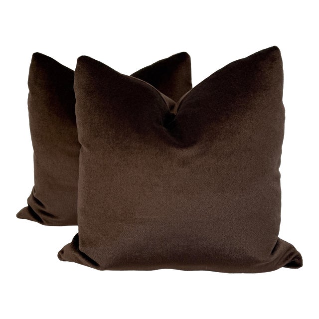 Holly Hunt "Silk and Sexy" Silk Mohair in Cavern 22" Pillows-a Pair For Sale
