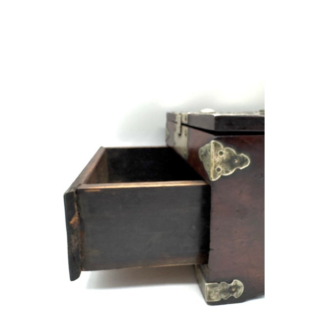 Wood Antique Chinese Hardwood Vanity Box With Mirror, Drawer & Working Lock For Sale - Image 7 of 9