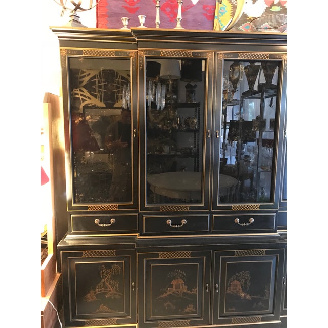 Mid-Century Asian Modern Black and Gold Painted Breakfront ...