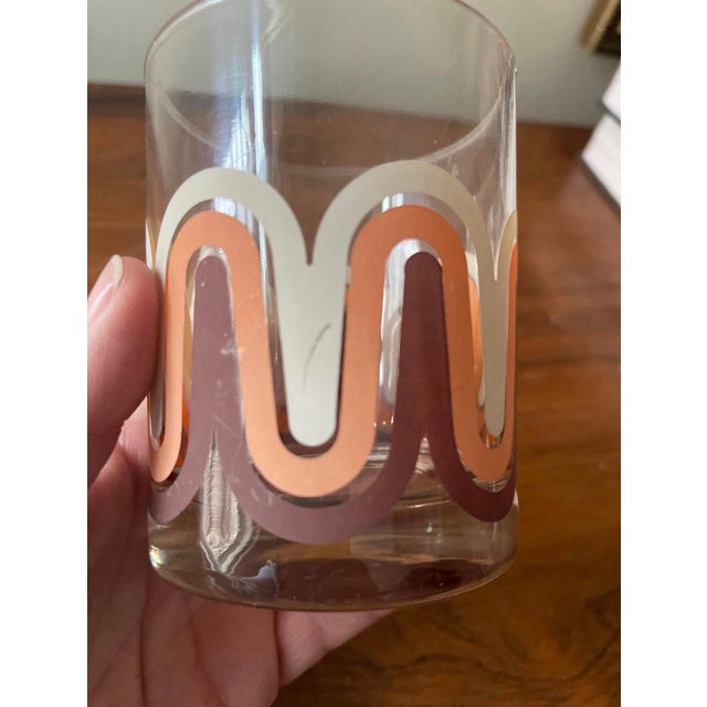 1970s 1970s Orange and Brown Groovy Wave Whiskey Lowball Glasses Barware - a Pair For Sale - Image 5 of 8