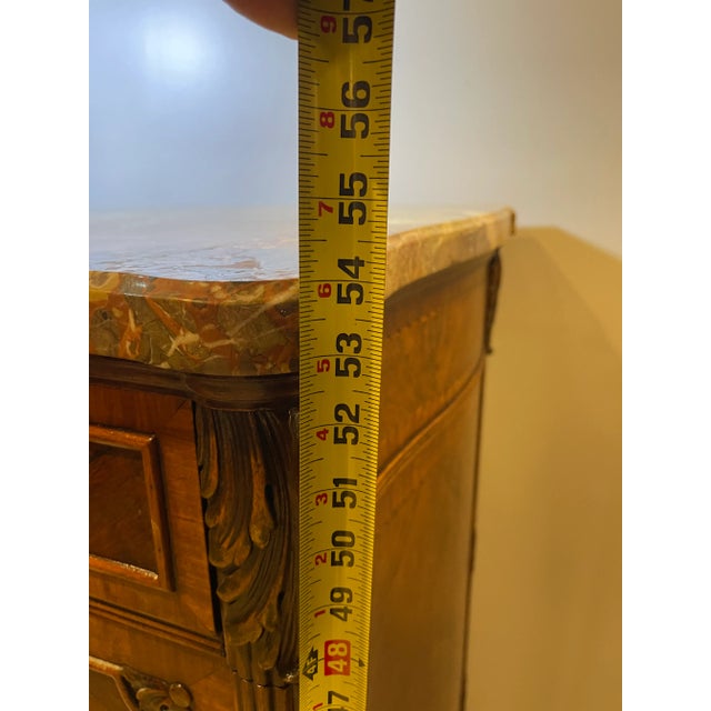 1900 - 1909 Early 1900s French Louis XV Satinwood Inlaid Marble Top Tall Chest Wardrobe Dresser For Sale - Image 5 of 12