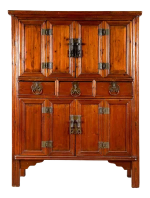 Chinese Qing Dynasty 19th Century Accordion Doors Cabinet with Three Drawers