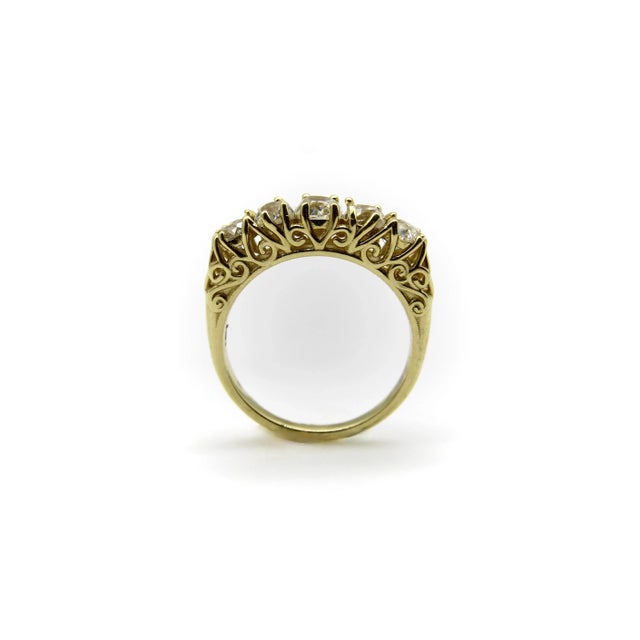 Bague Ancienne En Or 18K Avec 5 Diamants Taille Old Mine - Taille 55, Occasion, Fiançailles