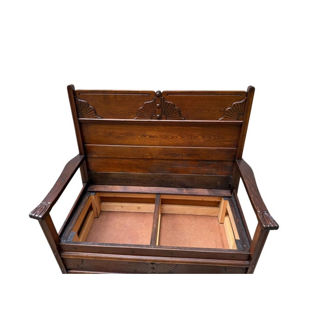 Antique Victorian Eastlake High Back Box Settle Bench With Storage For Sale - Image 14 of 17