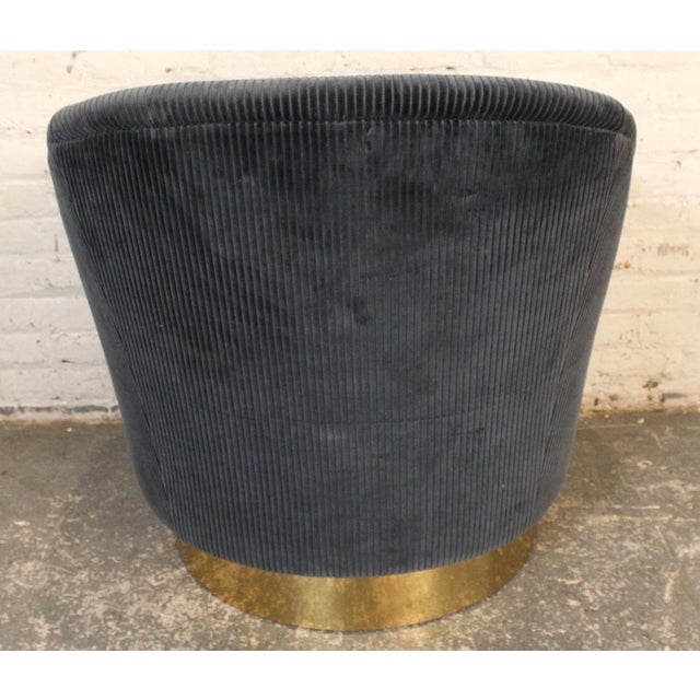 Mid-Century Modern Blue Corduroy Barrel Swivel Chair and Ottoman For Sale - Image 4 of 13