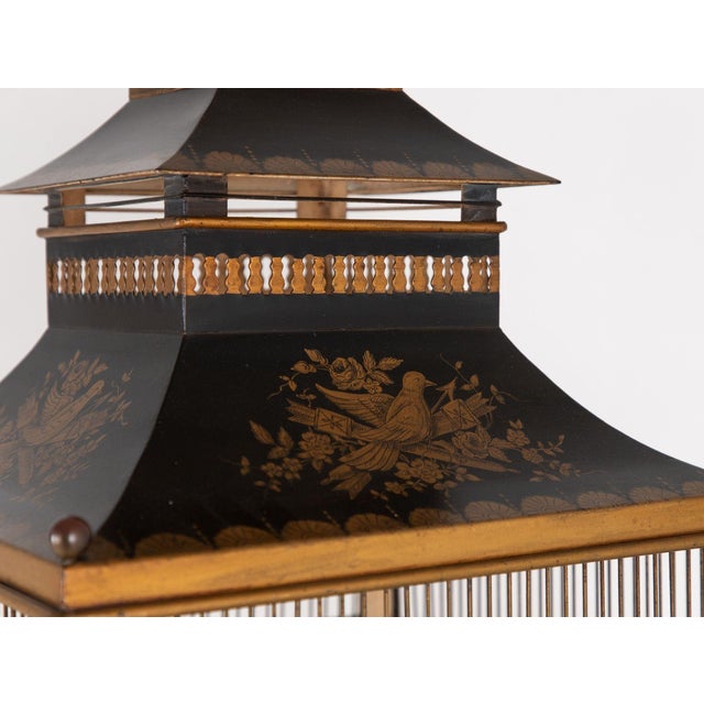 Black Regency Style Tole Birdcage on Stand, Usa, 20th Century For Sale - Image 8 of 10