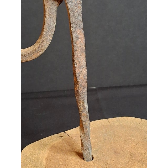 Antique Wrought Iron Rushlight Holder Candle Socket Wood Base Richard Morgan For Sale - Image 11 of 17