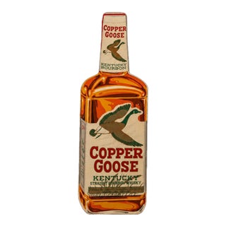 Vintage Double-Sided Copper Goose Bourbon Figural Bottle Advertising Sign For Sale