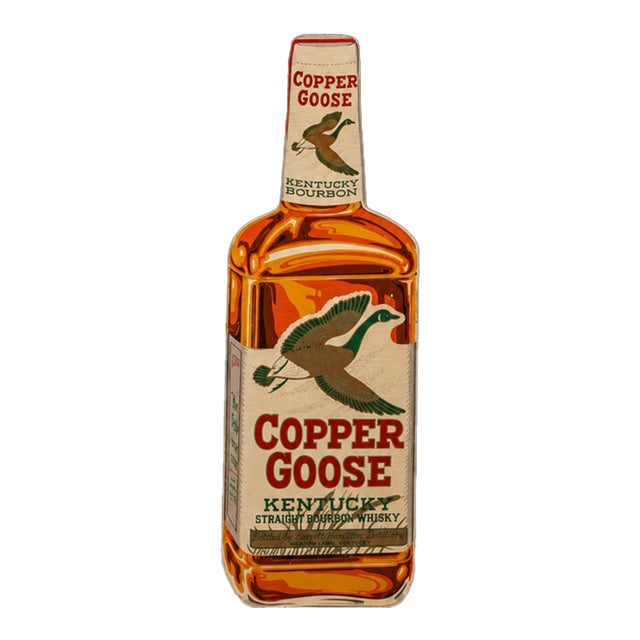 Vintage Double-Sided Copper Goose Bourbon Figural Bottle Advertising Sign For Sale