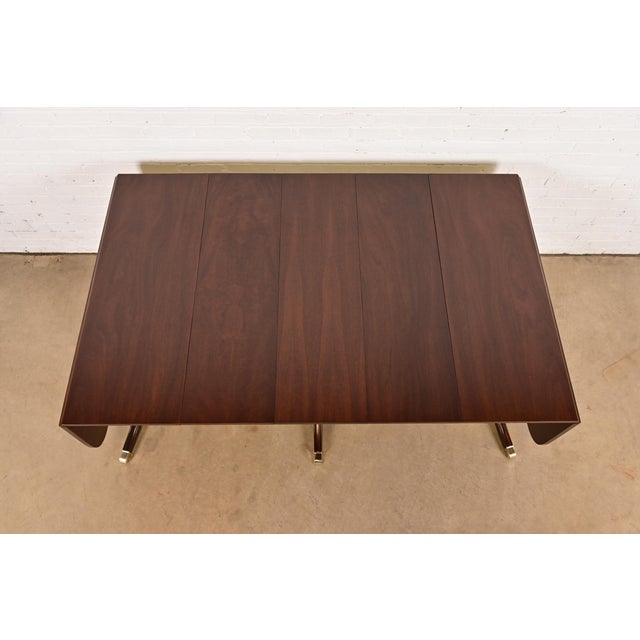 Drexel Regency Carved Mahogany Drop-Leaf Triple Pedestal Extension Dining Table, Newly Refinished For Sale - Image 9 of 17