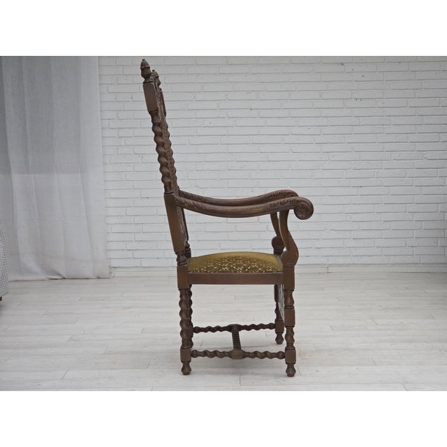 Danish Highback Armchair in Furniture Mesh, Velour, and Oak Wood, 1930s For Sale - Image 3 of 18