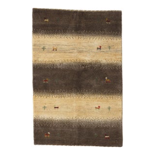 Vintage Hand-Knotted Persian Lori Gabbeh Rug 3'3" X 4'11" For Sale