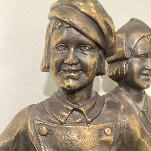 Early 20th Century Vintage Pair of Cast Iron Andirons of a Colonial Dutch Boy & Girl Figurines For Sale - Image 5 of 12