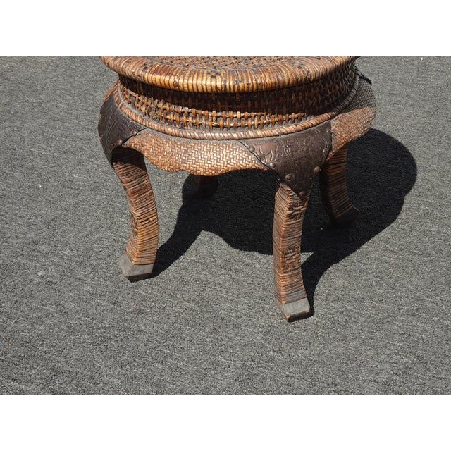 Brown Vintage Mid Century Wicker End Table Side Table For Sale - Image 8 of 16
