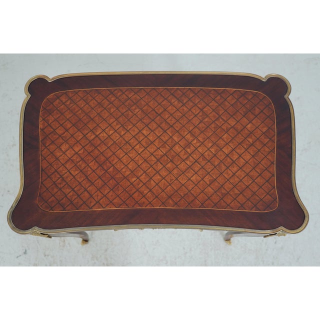 Wood Louis XV Style Parquetry Inlaid Mahogany Side Table W. Drawer For Sale - Image 7 of 17