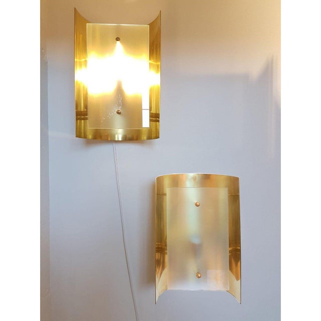 Mid-Century Modern 1970s Brass and Glass Sconces - A Pair For Sale - Image 3 of 8