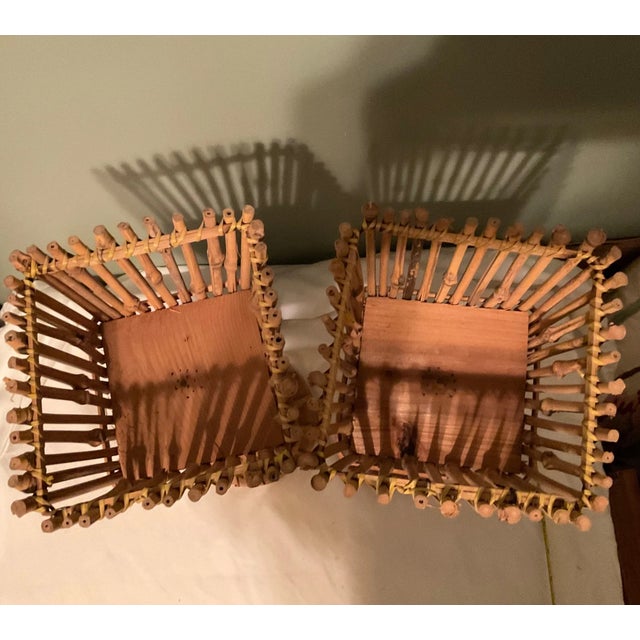 Mid-Century Modern Vintage MCM Natural Rattan Plant Stands-Set of 2 For Sale - Image 3 of 4