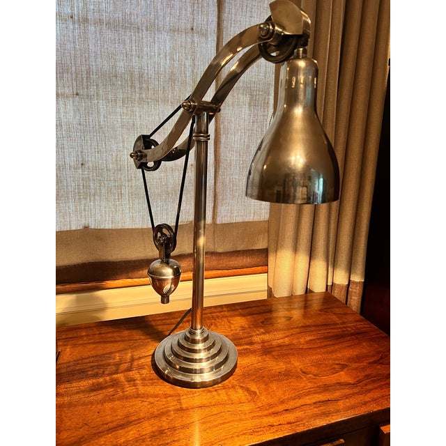 Industrial Counterweight Pulley Desk Lamp in With Antiqued Silver