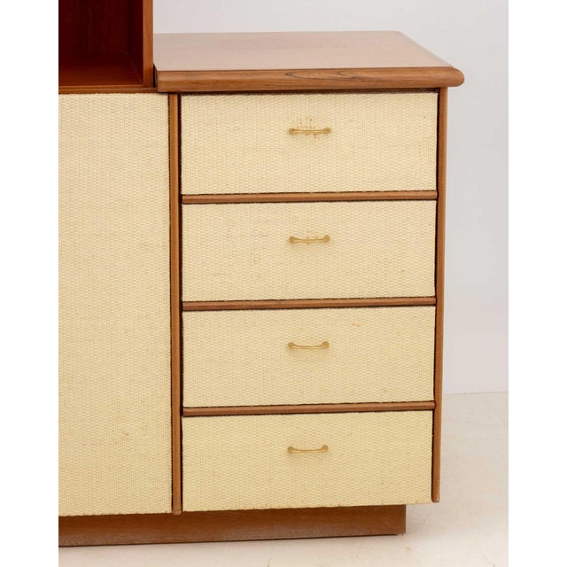 Mid-Century Modern Gabriella Crespi Style Vintage Wicker and Walnut Tv Cabinet For Sale - Image 3 of 12