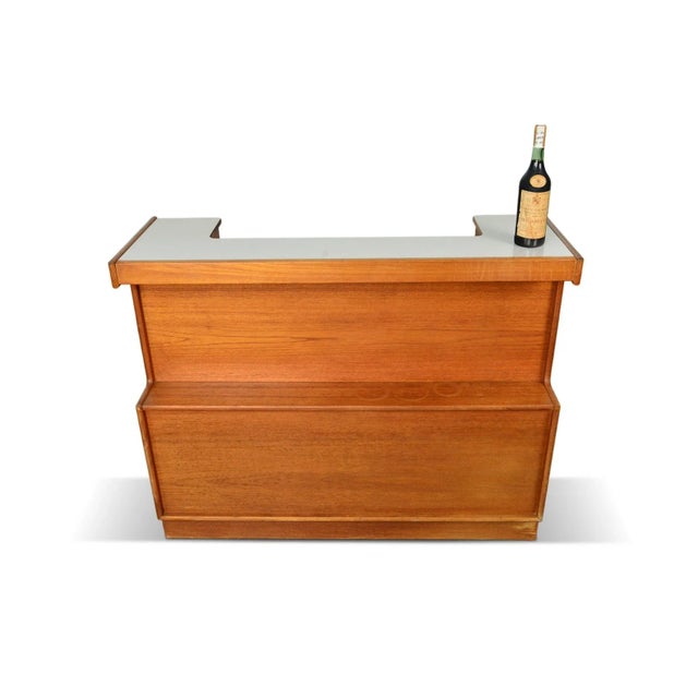 Mid 20th Century Freestanding Teak Cocktail Bar With White Laminate Top For Sale - Image 9 of 10