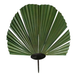 Large Palm Beach Regency Metal Palm Frond Leaf Candle Wall Holder Decor For Sale