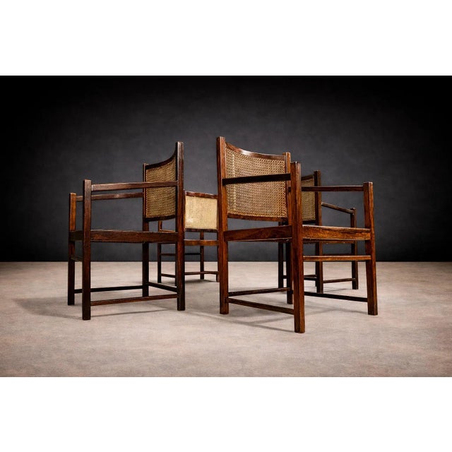 Set of Four Armchairs in Rosewood & Caning, Unknown, 1960s For Sale In New York - Image 6 of 8