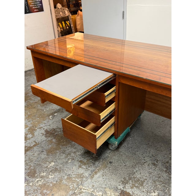 Late 20th Century Mid-Century Modern Style Walnut Executive Desk For Sale - Image 5 of 12