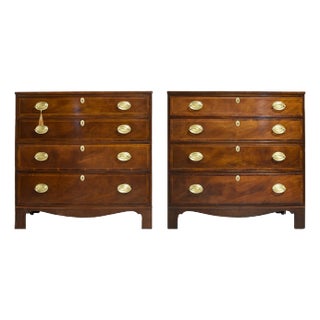 Mid Century Hepplewhite Banded Bow Front Mahogany Chests by Baker Furniture - A Pair For Sale
