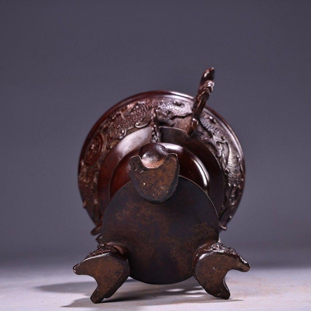 Vintage Bronze Tripod Censer With Dragon Motif - 28cm For Sale - Image 4 of 9