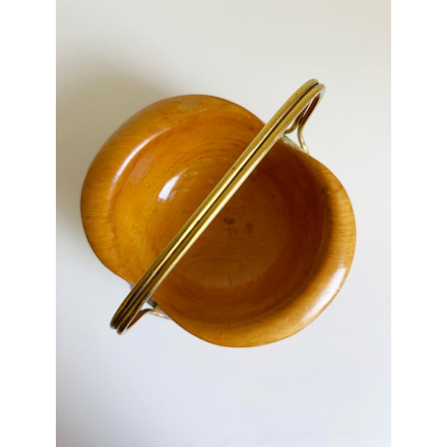 Wood Aldo Tura for Macabo Cusano Goat Leather, Wood, & Brass Handled Bowl, Italy 1960s For Sale - Image 7 of 13