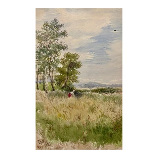 Frank Henry Mason Signed 1887 Figurative Meadow Landscape Original Watercolor For Sale