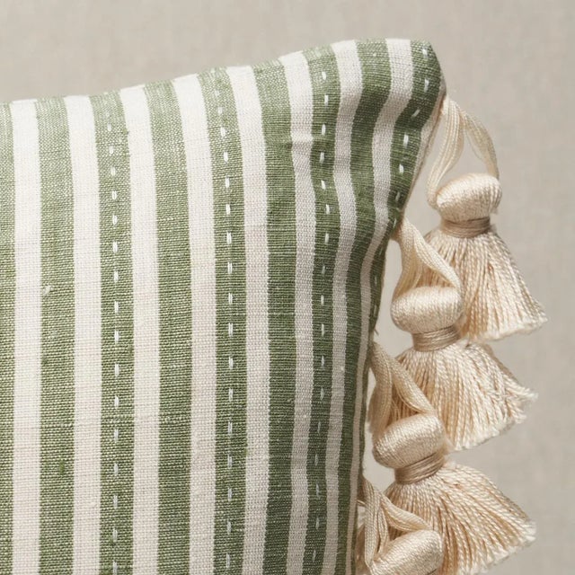 This pillow features Mathis Ticking Stripe with a welt on a bias finish. Printed on a linen-hemp blend with a running-...
