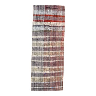 Vintage Turkish Hand-Knotted Wool Cotton Beige Kilim Runner Rug For Sale