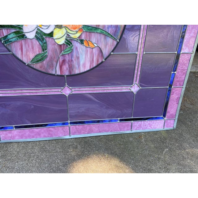 Victorian Antique Stain Leaded Floral Glass Window Church For Sale - Image 3 of 10