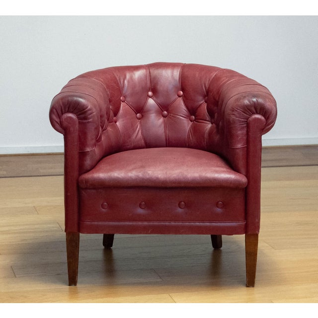 Swedish Red-Brown Leather Chesterfield Armchair, 1930s For Sale - Image 6 of 12