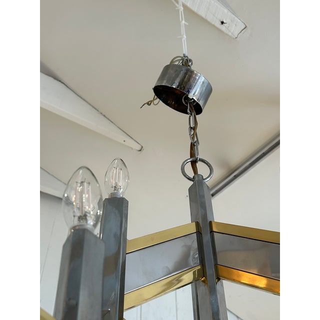 Gaetano Sciolari Midcentury Modern Brass & Chrome Italian Designer Sciolari Chandelier For Sale - Image 4 of 12