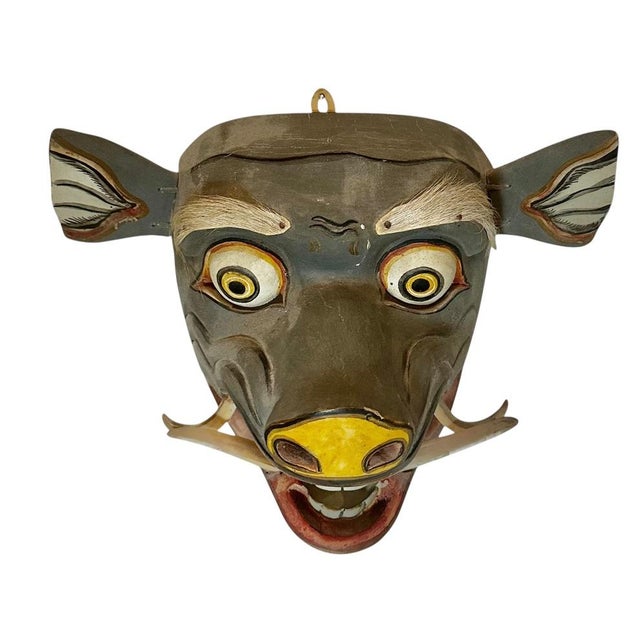 Gray Mid 20th Century Balinese Carved Wood Mask With Articulated Mouth Wall Decor For Sale - Image 8 of 11