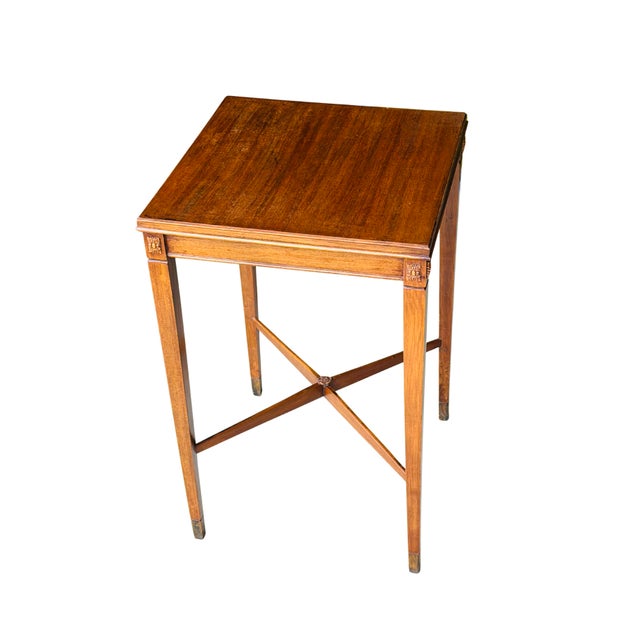 Wood Vintage Neoclassical Mahogany Side Table | Louis XVI Revival Accent Table | Carved Rosettes & Fluted Legs | Circa 1930s–1950s For Sale - Image 7 of 13