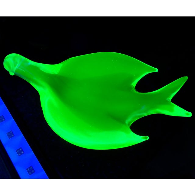 Beautiful, vintage Murano hand blown Sommerso glowing Uranium yellow over blue Italian art glass dove bird sculptural...