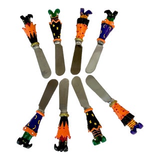 1980s Vintage Boho Chic Whimsical Halloween Butter or Cheese Spreaders - Set of 8. For Sale