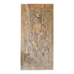 Vintage Shiva Riding Nandi Carved Wall Panel – Handcrafted Spiritual Barn Door Accent 84x41