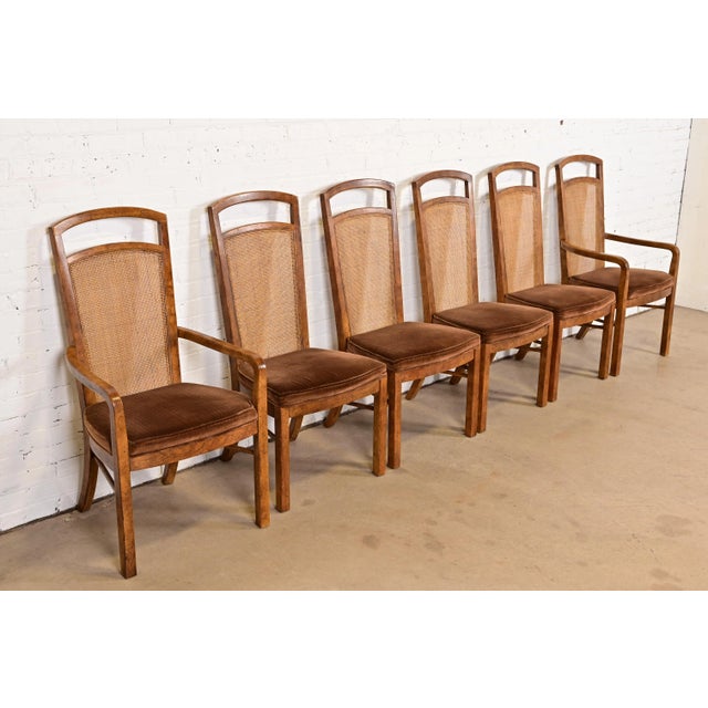 Drexel Heritage Drexel Heritage Mid-Century Modern Walnut and Cane High Back Dining Chairs, Set of Six For Sale - Image 4 of 12
